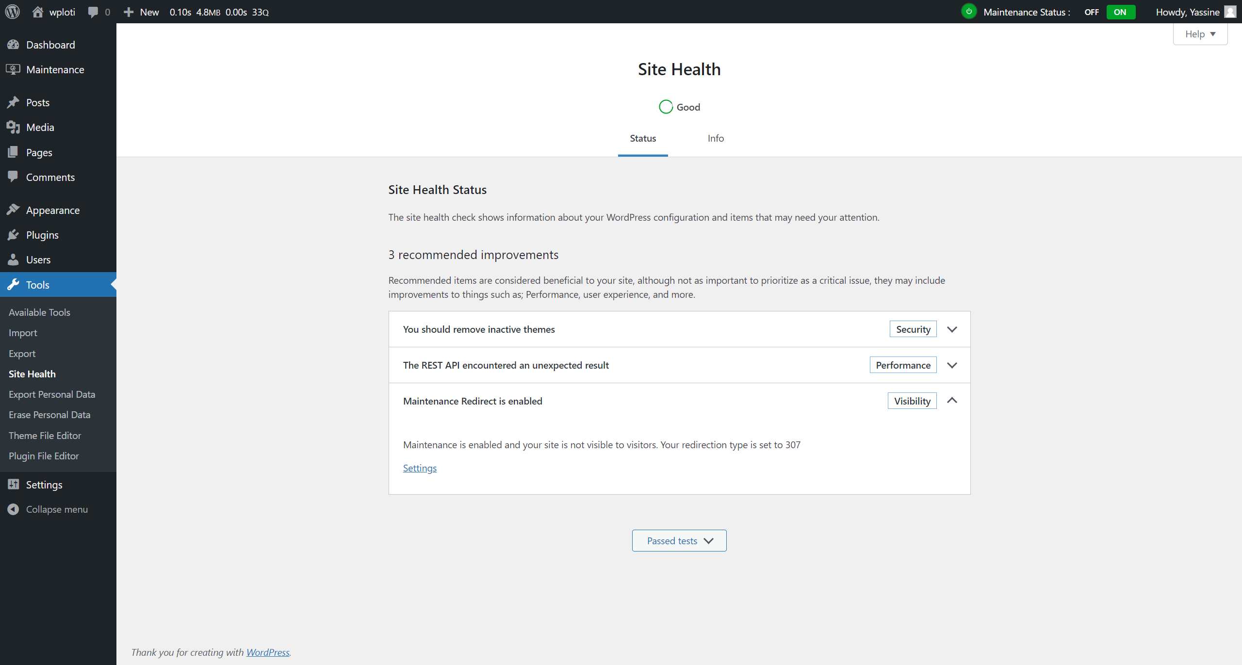 Site Health Status