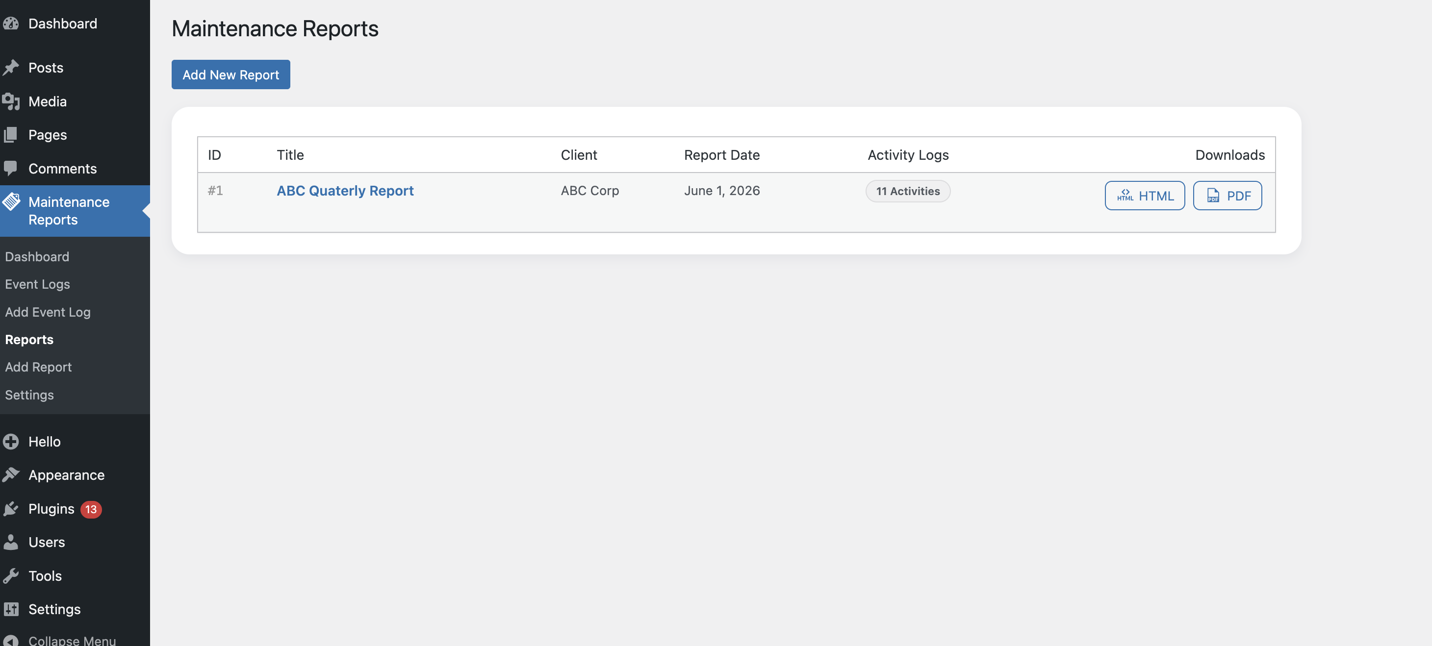Maintenance Reports by webcycle