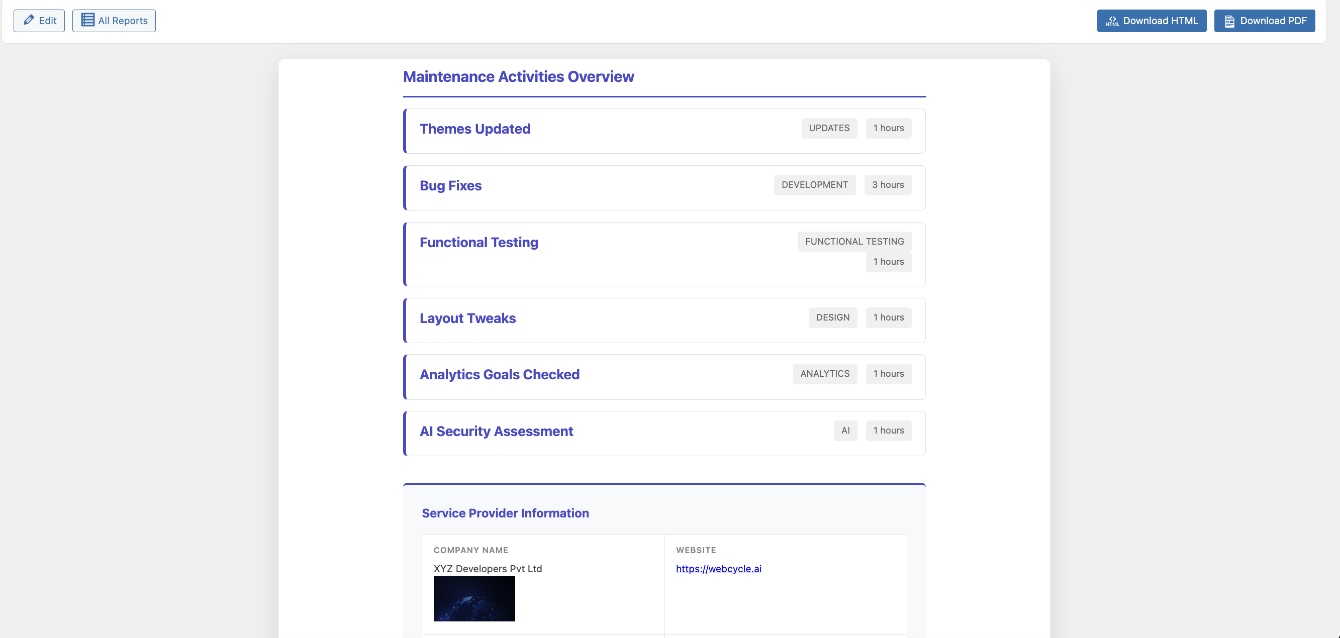 Maintenance Reports by webcycle
