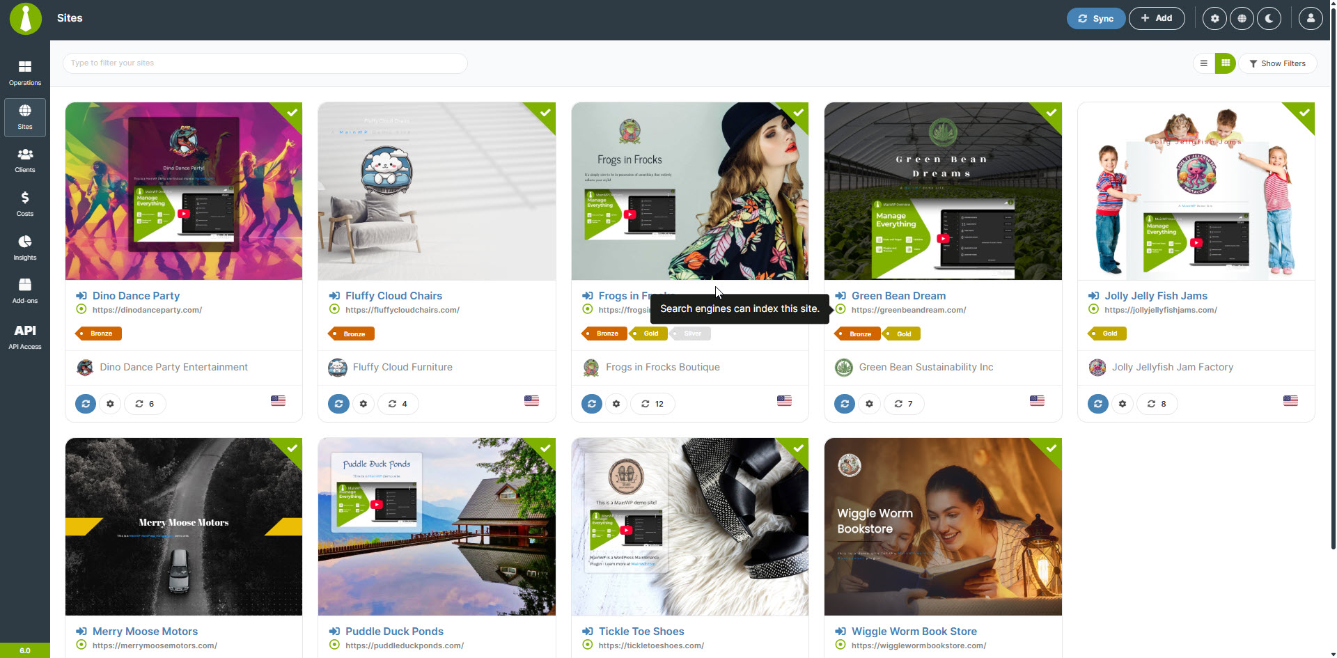 Sites - Manage Sites