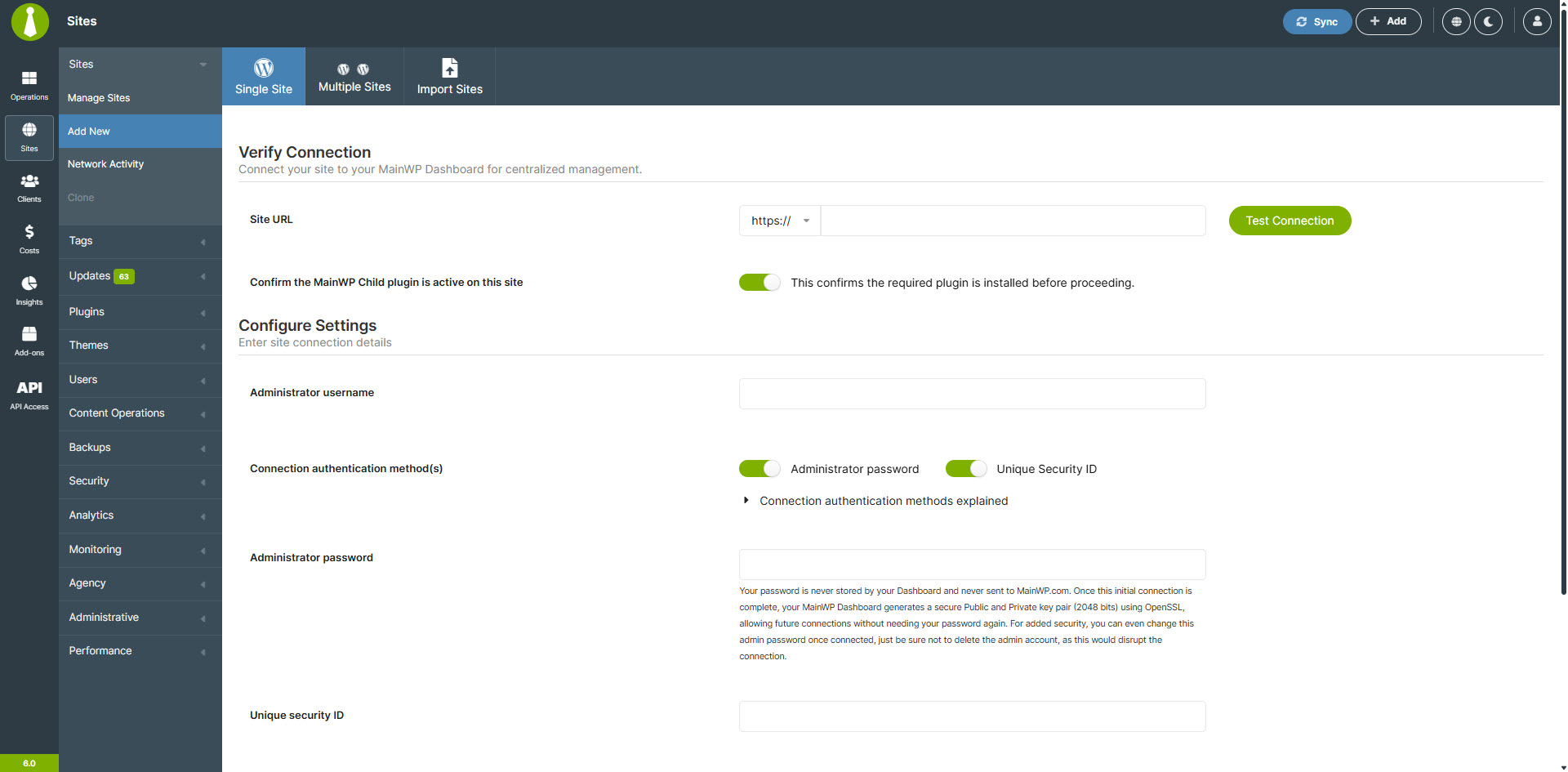Sites - Add a New Site