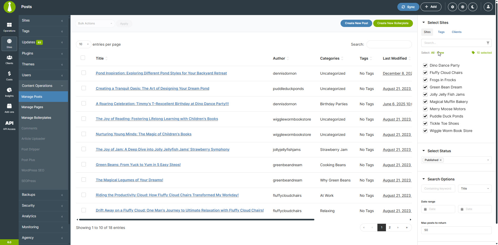 Sites - Manage Posts