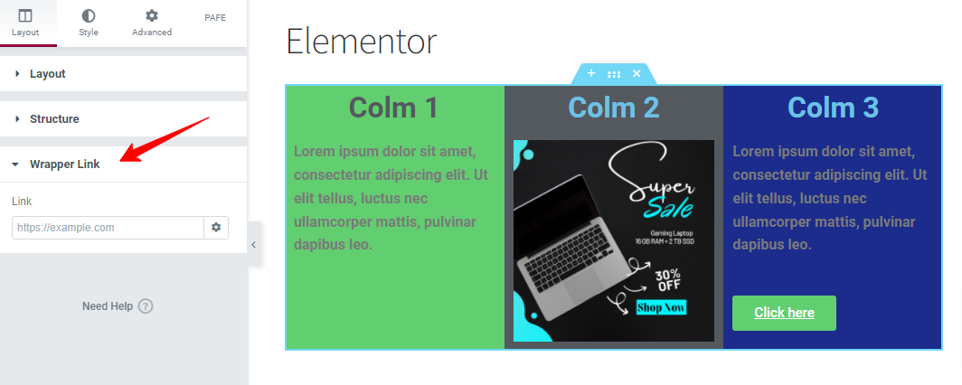 Make Section &amp; Column Clickable Elementor