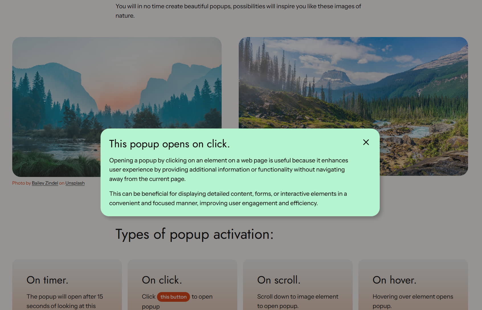 Standard modal popup