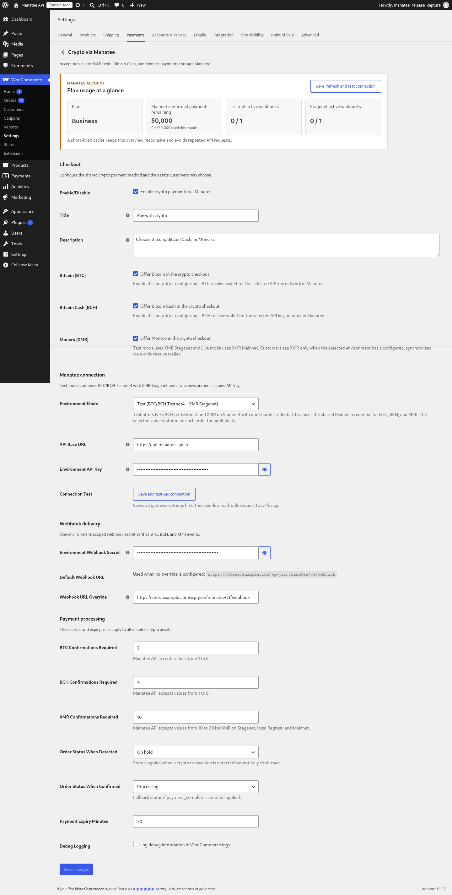 Manatee Bitcoin Payment Gateway for WooCommerce