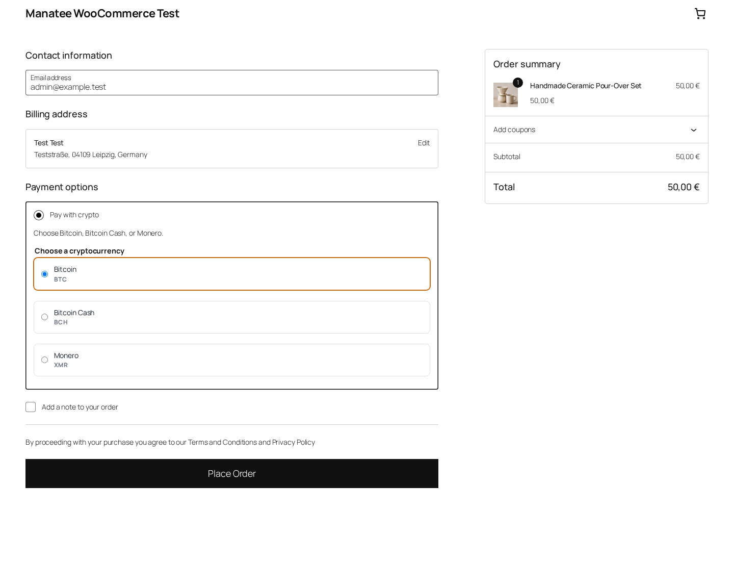 Manatee Bitcoin Payment Gateway for WooCommerce