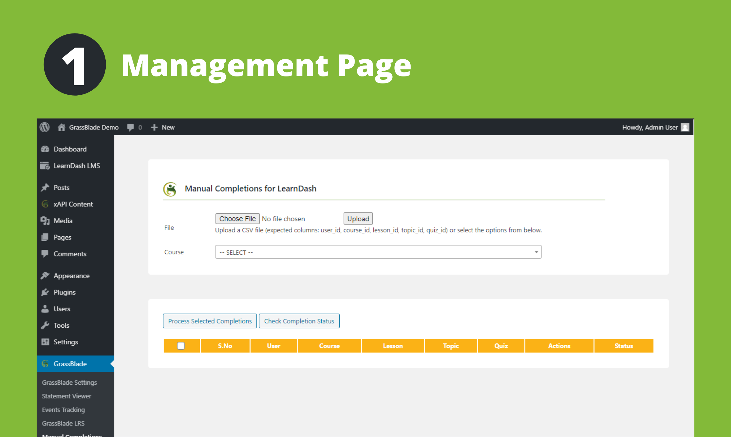 Manual Completions page