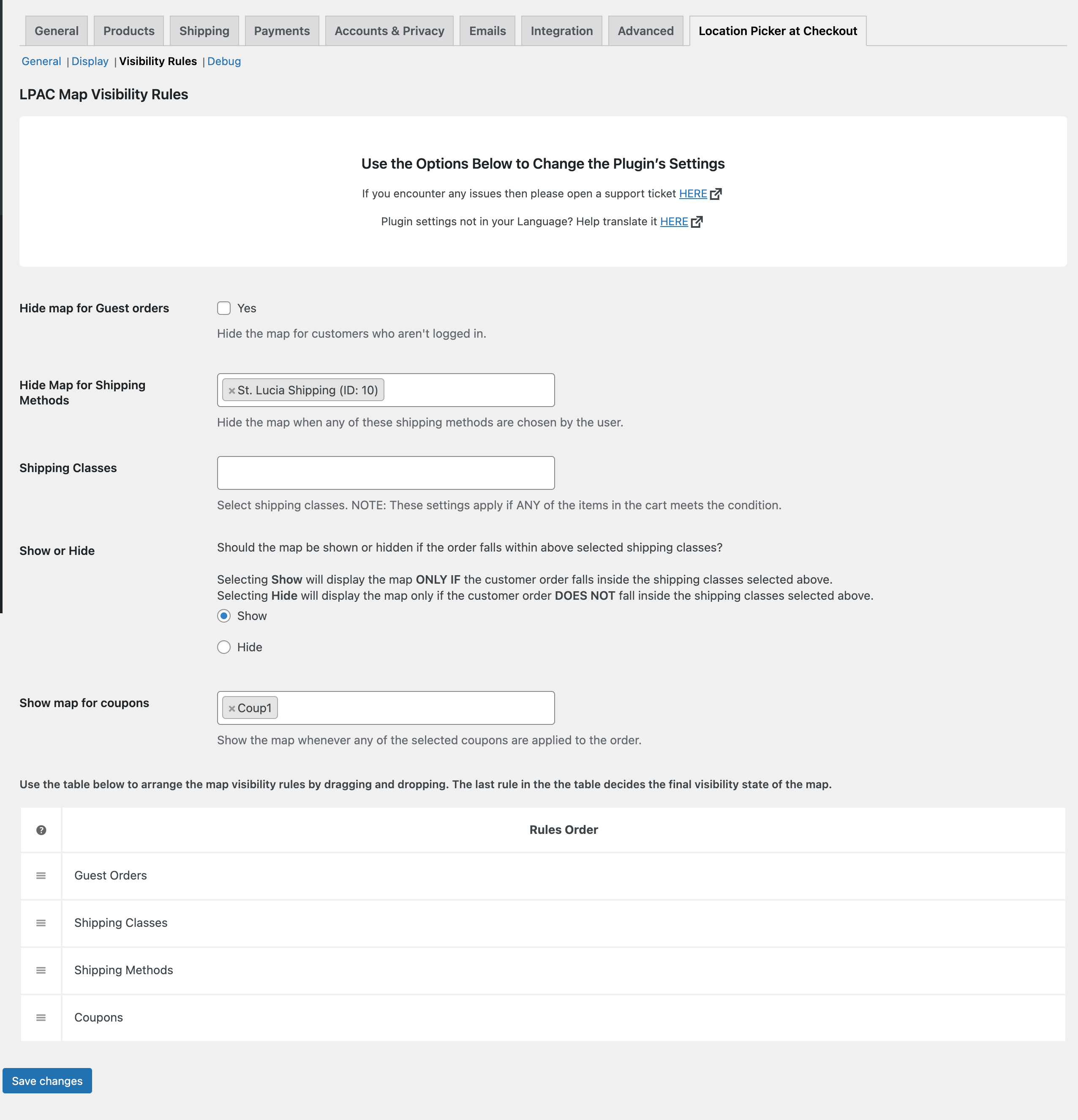 Map Visibility Rules Dashboard