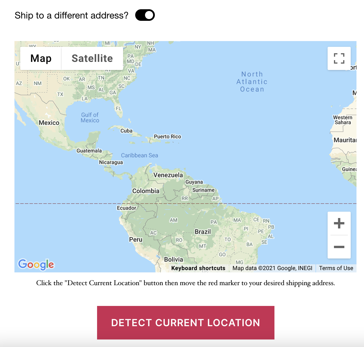 Checkout Page Map View (Before customer clicks