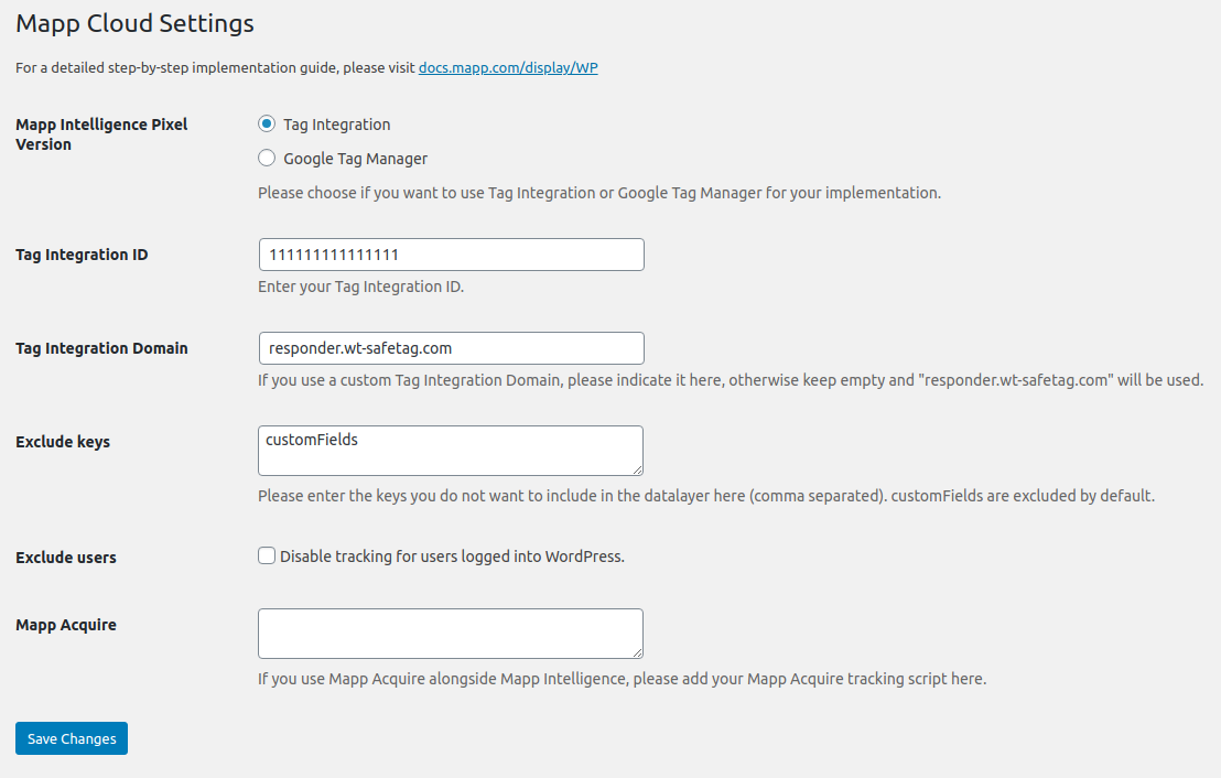 Mapp Cloud settings
