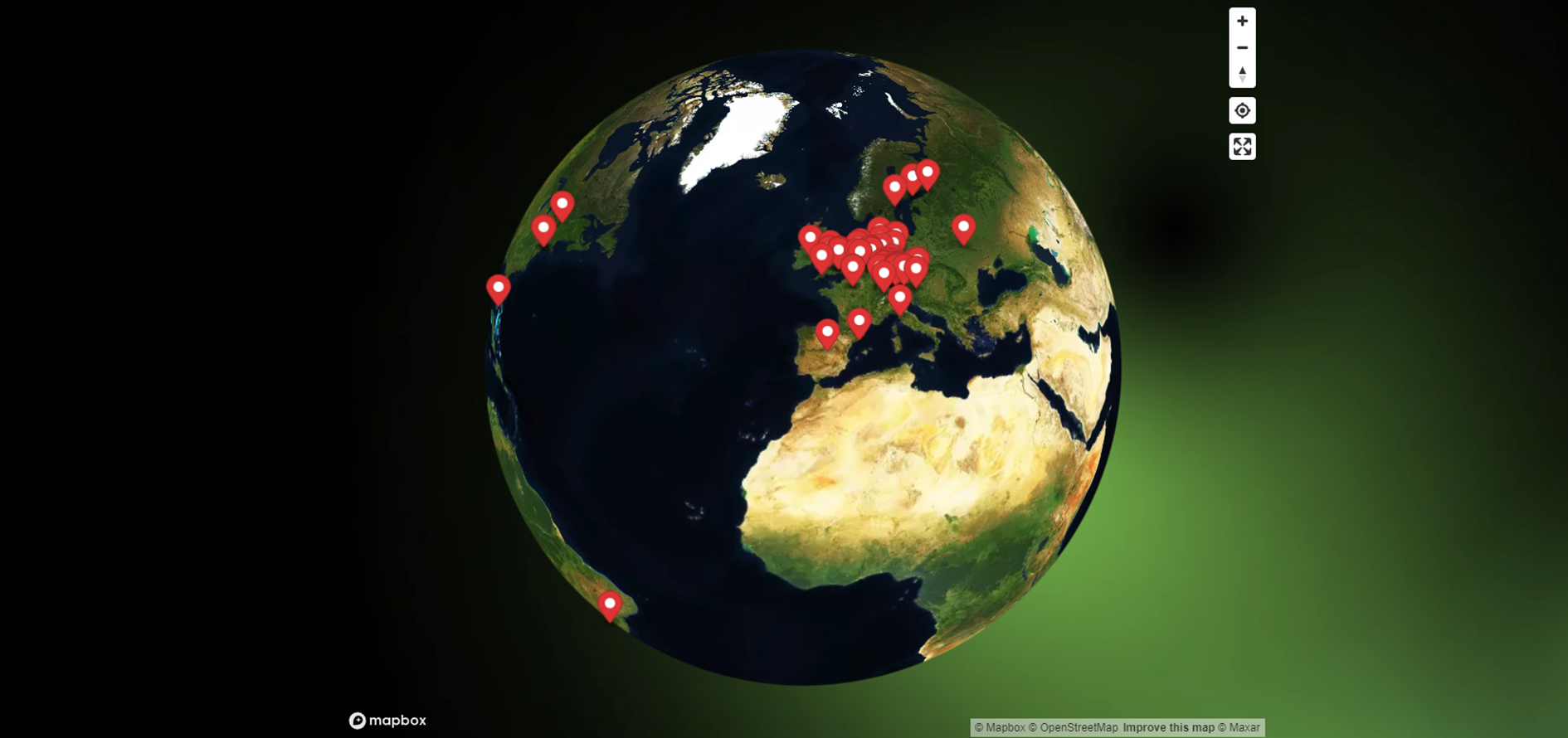 Globe view with markers.