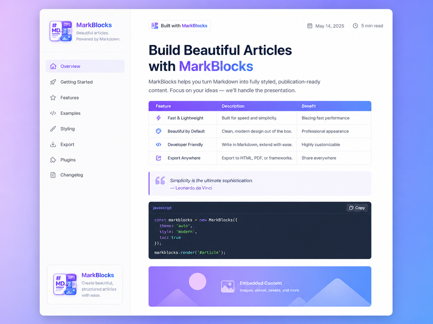 MarkBlocks Markdown editor showing Markdown source and live Elementor output.