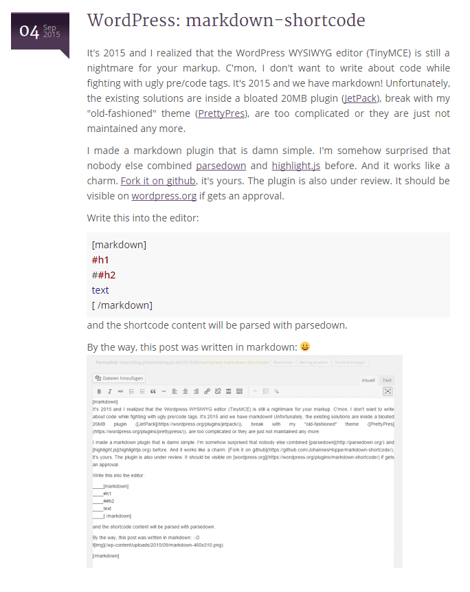 Same blog post on front end.