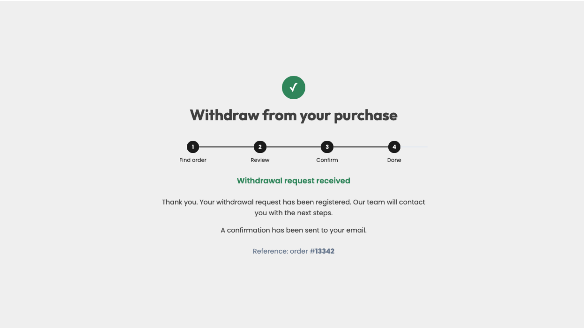 Request completed — confirmation message after submission.