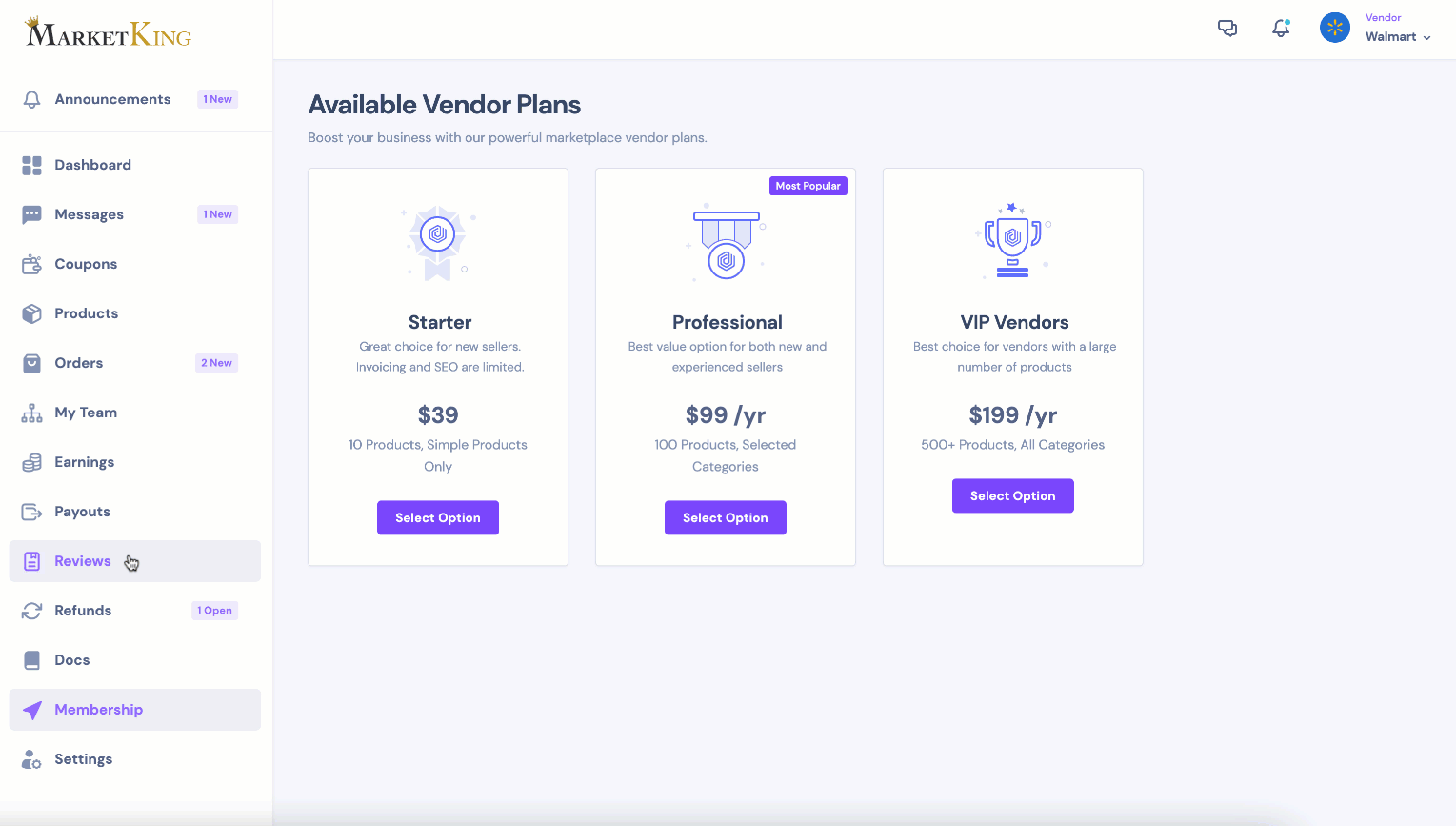 Vendor Dashboard