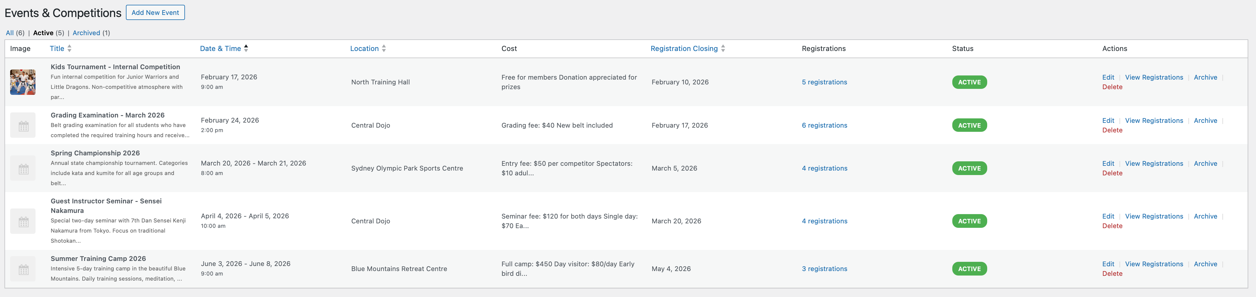 Events Management - Create tournaments, seminars, and special events
