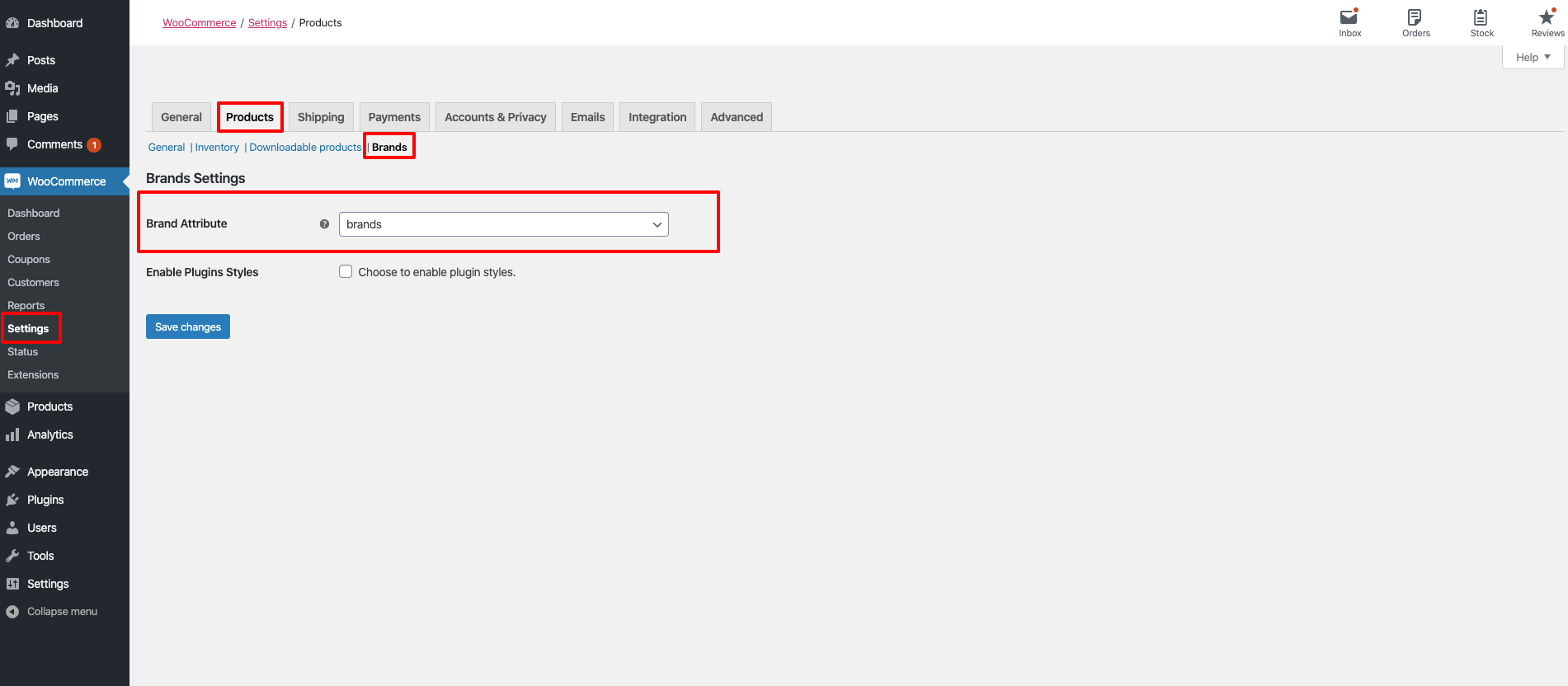 Settings page.