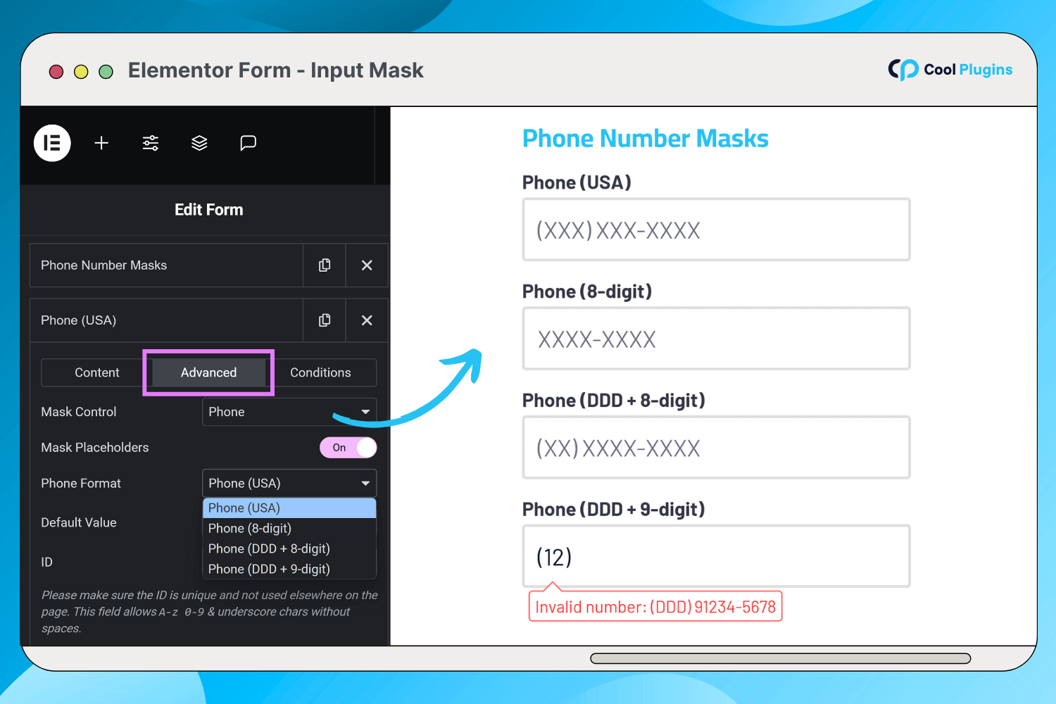 Phone number input mask.