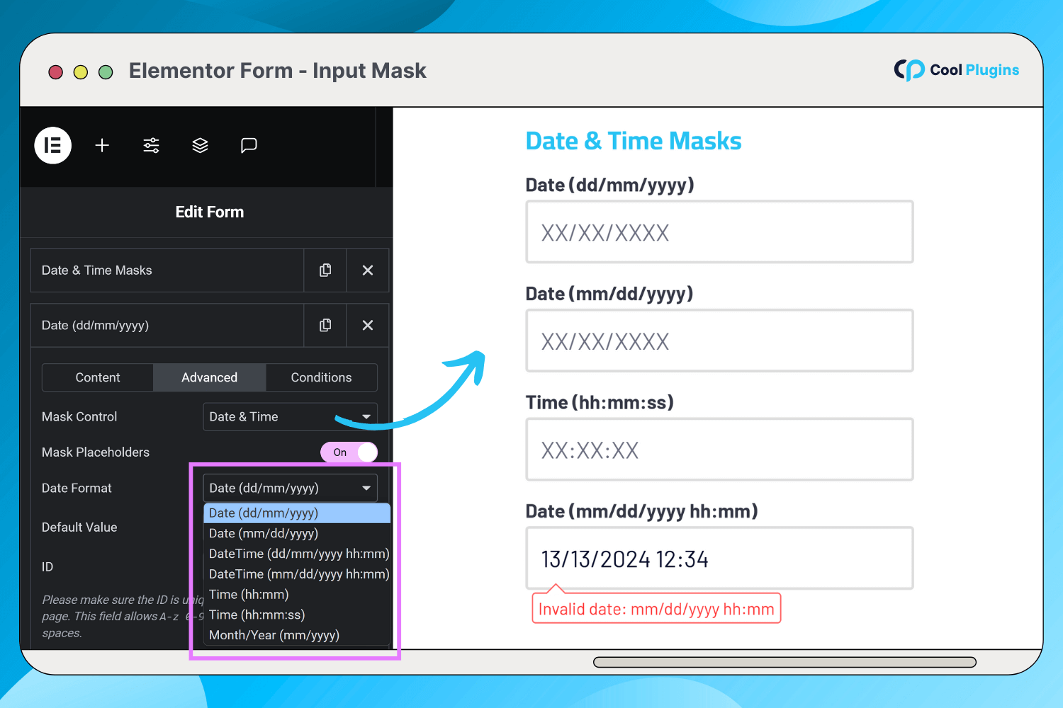 Date and time input mask.