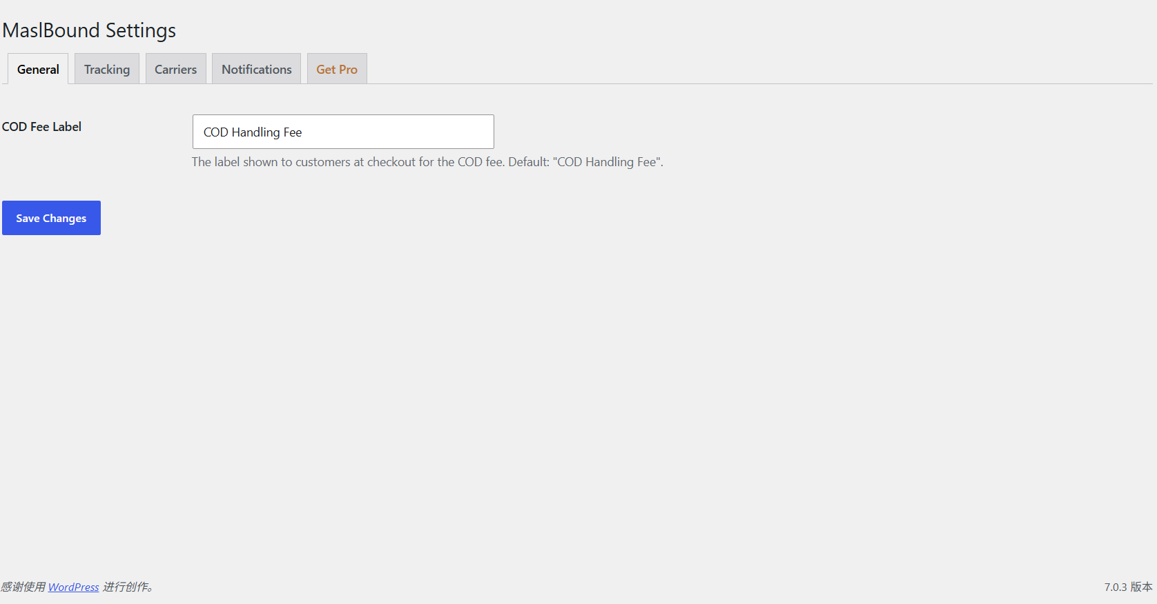 Settings — General — Configure the COD fee label and other defaults