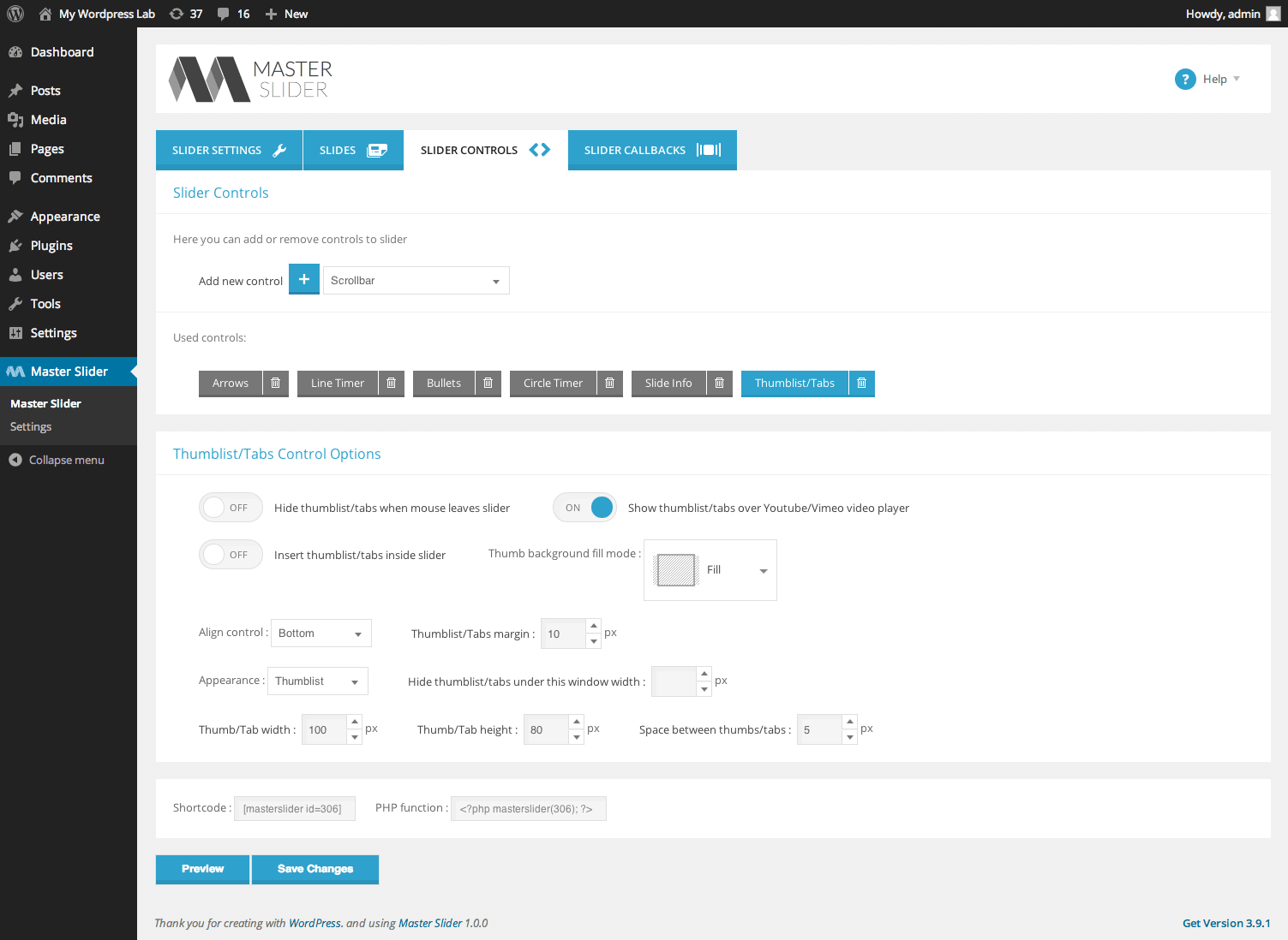 Flexible slider controls