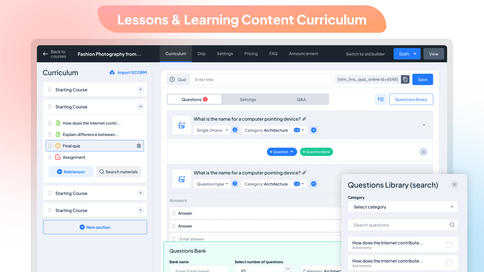 Lições e Currículo de Conteúdo de Aprendizagem