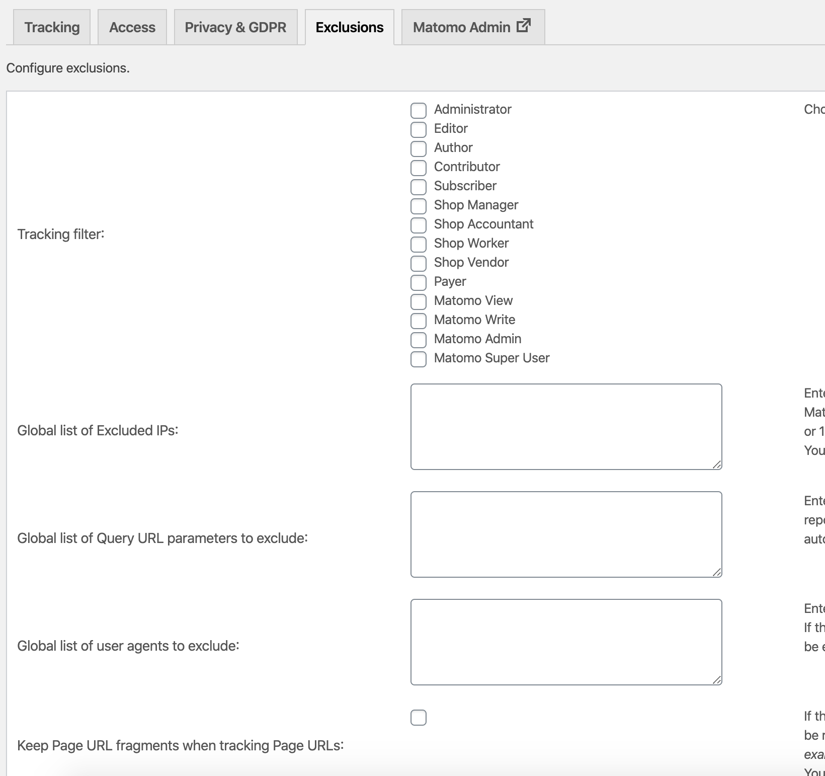 Define who and what should not be tracked.