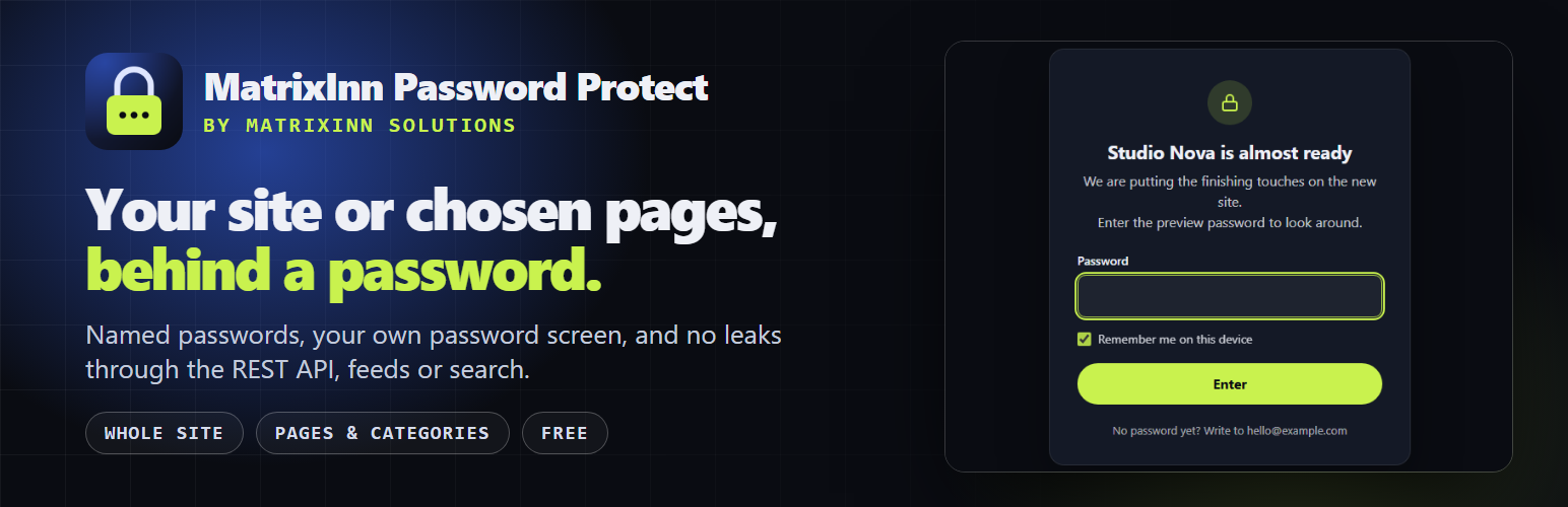 WordPress 外掛 MatrixInn Password Protect – Site & Pages 的封面圖片