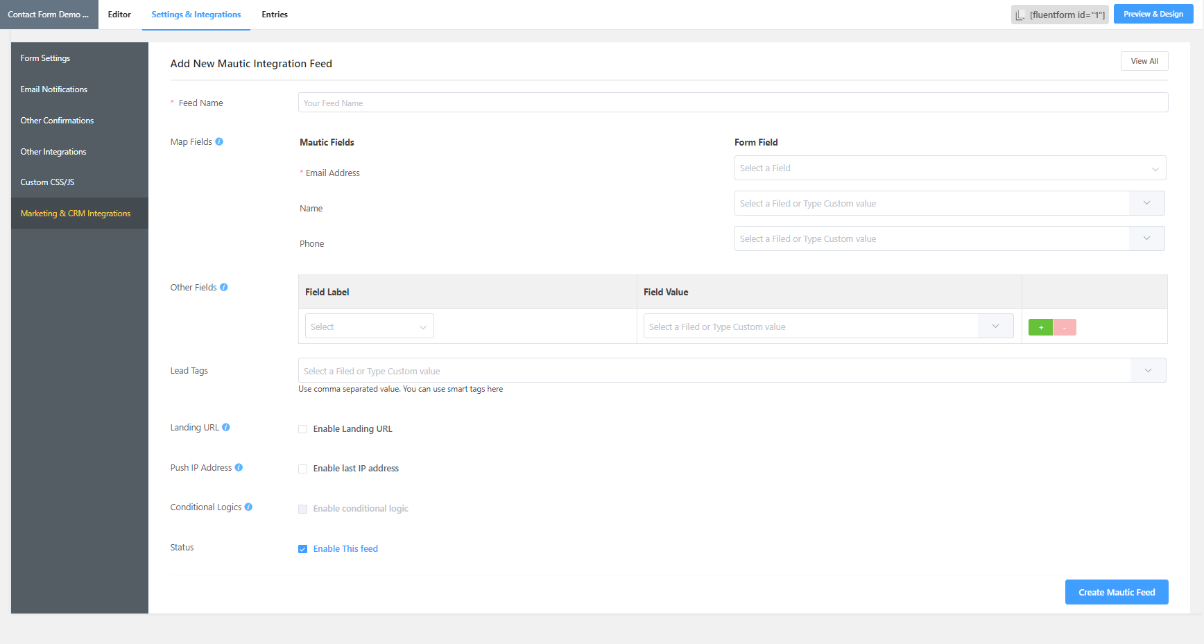 Single form mapping with Mautic