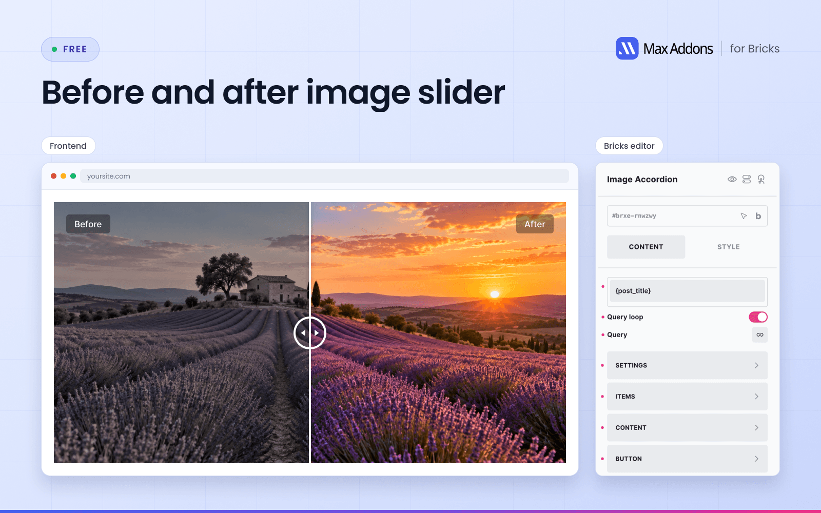 Image Comparison before-and-after slider.