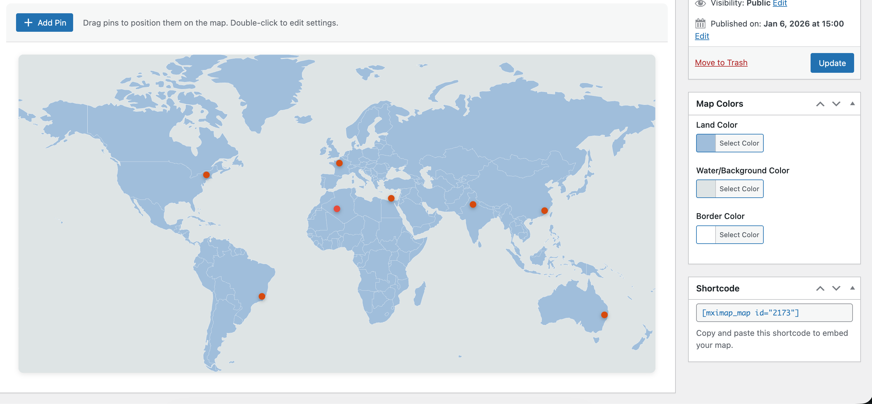 Map Builder interface with drag-and-drop pins