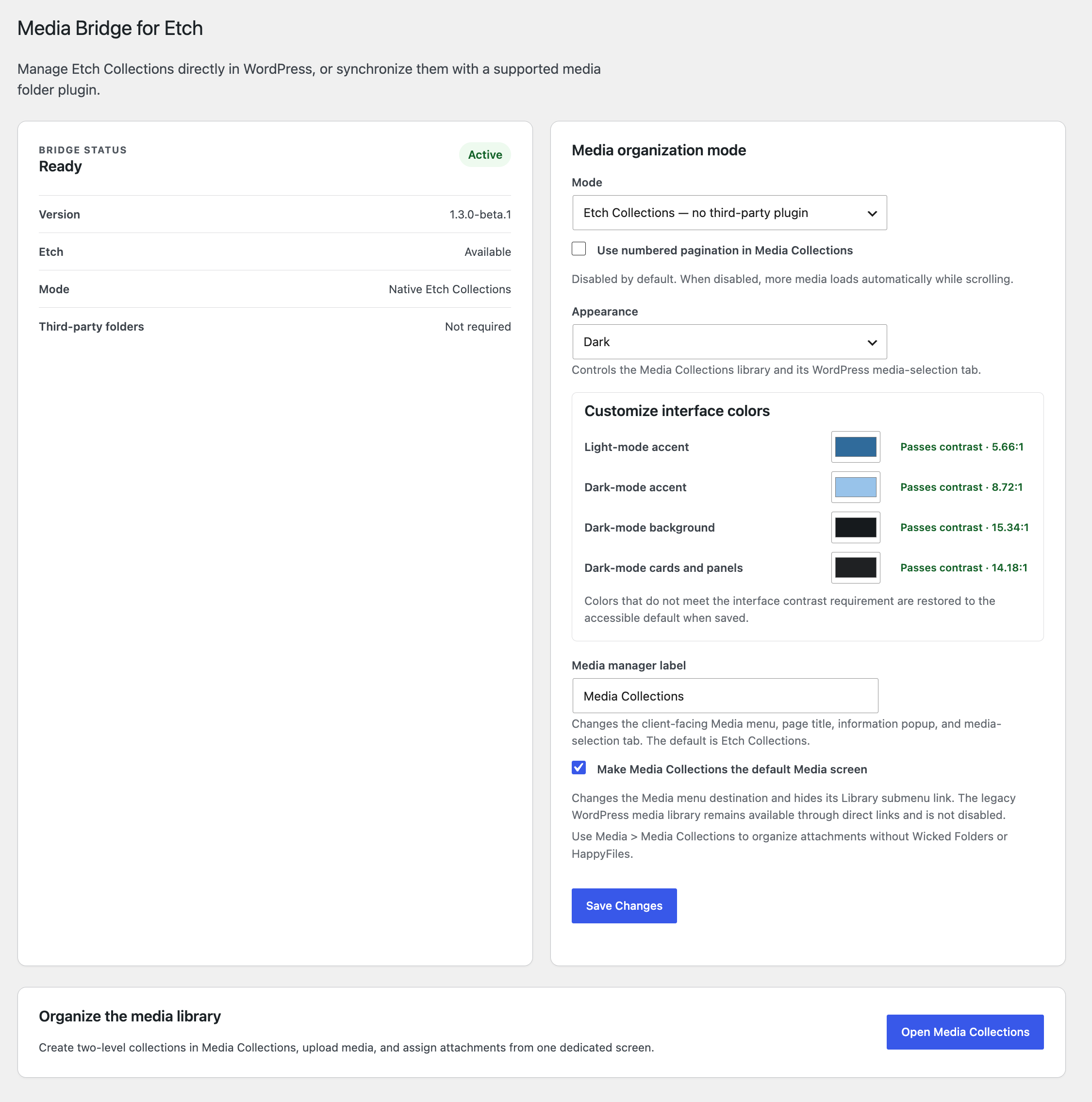 Customize accessible light- and dark-mode interface colors with live contrast validation.