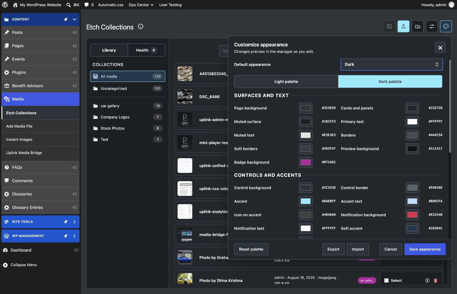 Customize every manager color with live light- and dark-palette previews, import and export, and WCAG contrast protection.