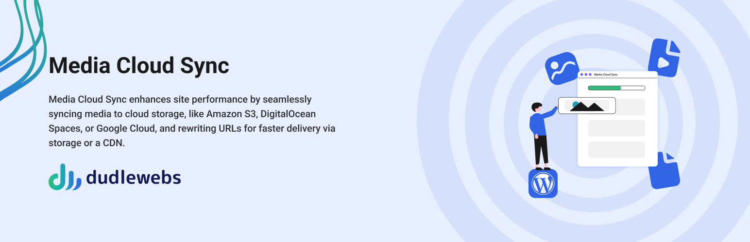 WordPress 外掛 Media Cloud Sync – Amazon S3, DigitalOcean Spaces and Google Cloud Storage 的封面圖片。