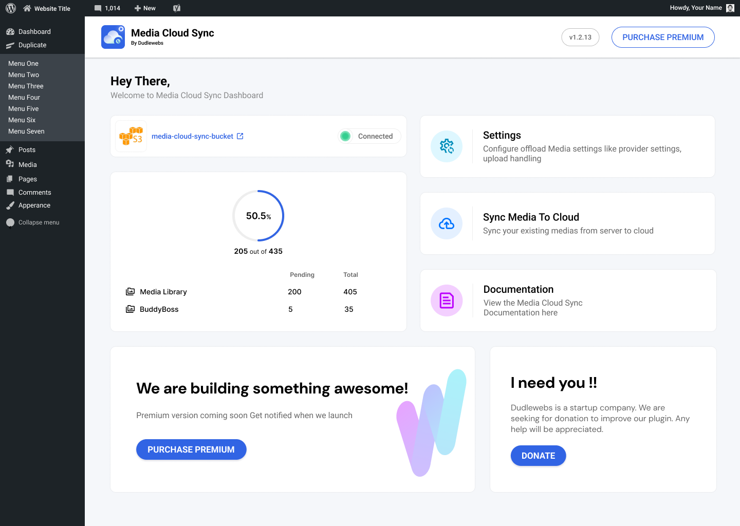 Plugin dashboard page after configuring the service.