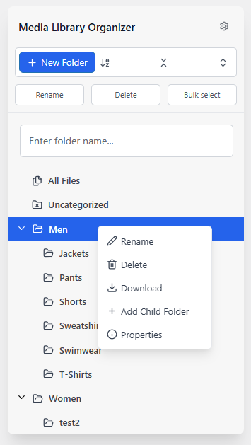 Folder context menu