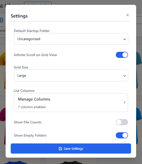 Media Library view settings