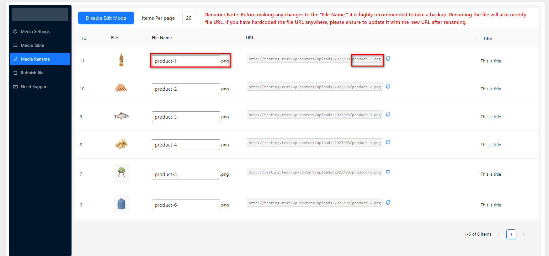 Media File Rename Table