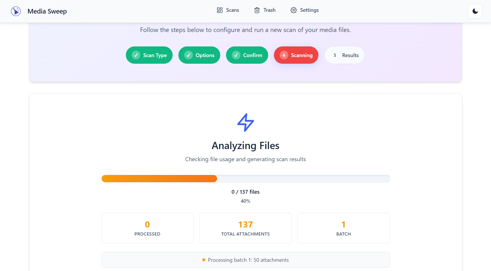 Real-time Scan Progress – Watch your scan progress with detailed status updates and resource monitoring