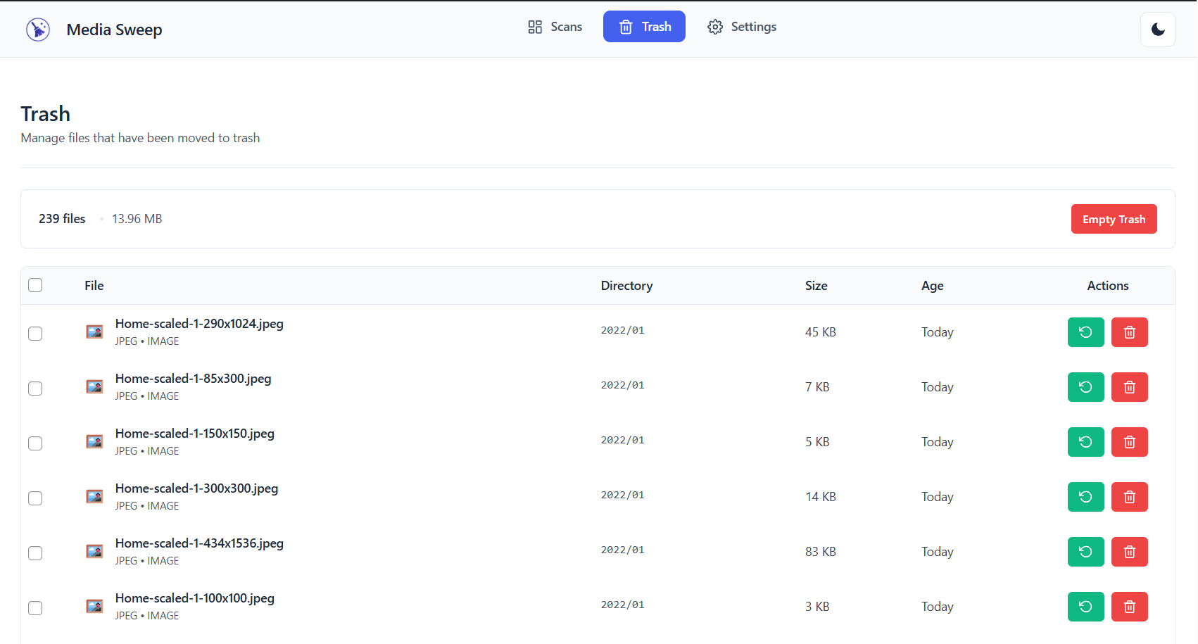 Trash Management – Safe file removal with easy restore capabilities