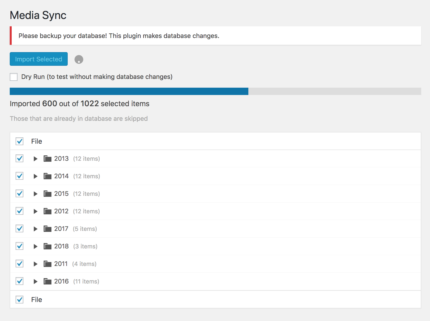 Import to Media Library in progress