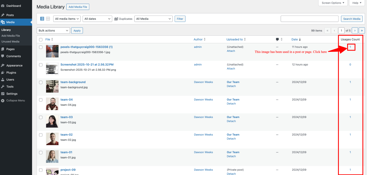 Example of media tracking report.