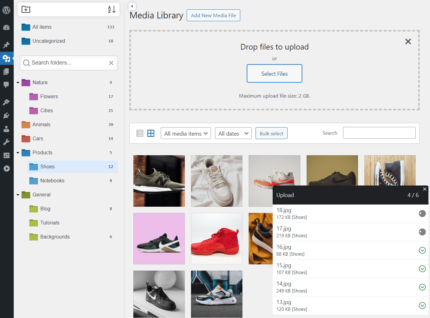 Upload files straight into a selected folder