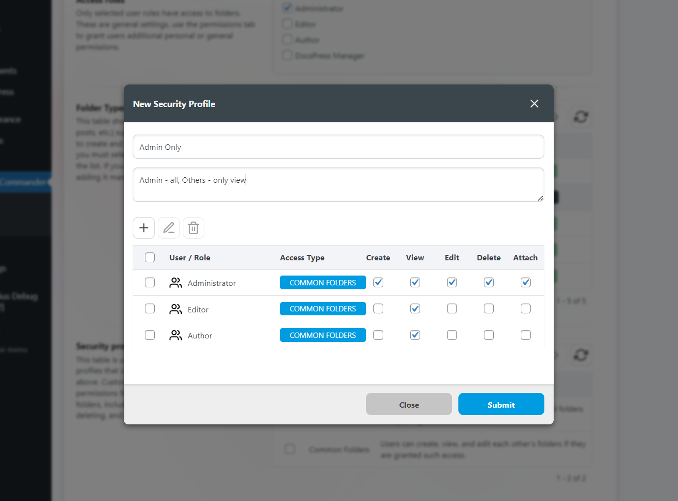 Permission profiles: admin edits, other users read-only