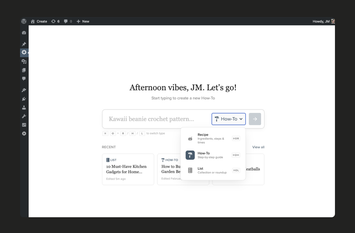Create beautiful recipe cards, how-to guides, and lists — all with full schema support.