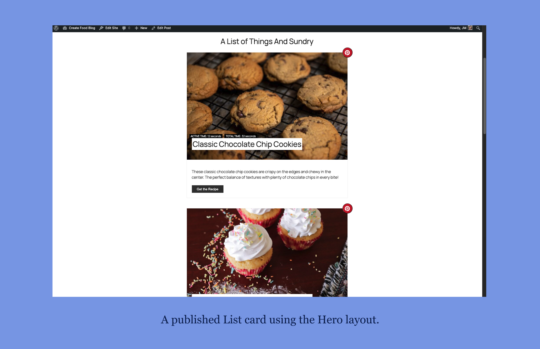 A published List card using the Big Image layout.