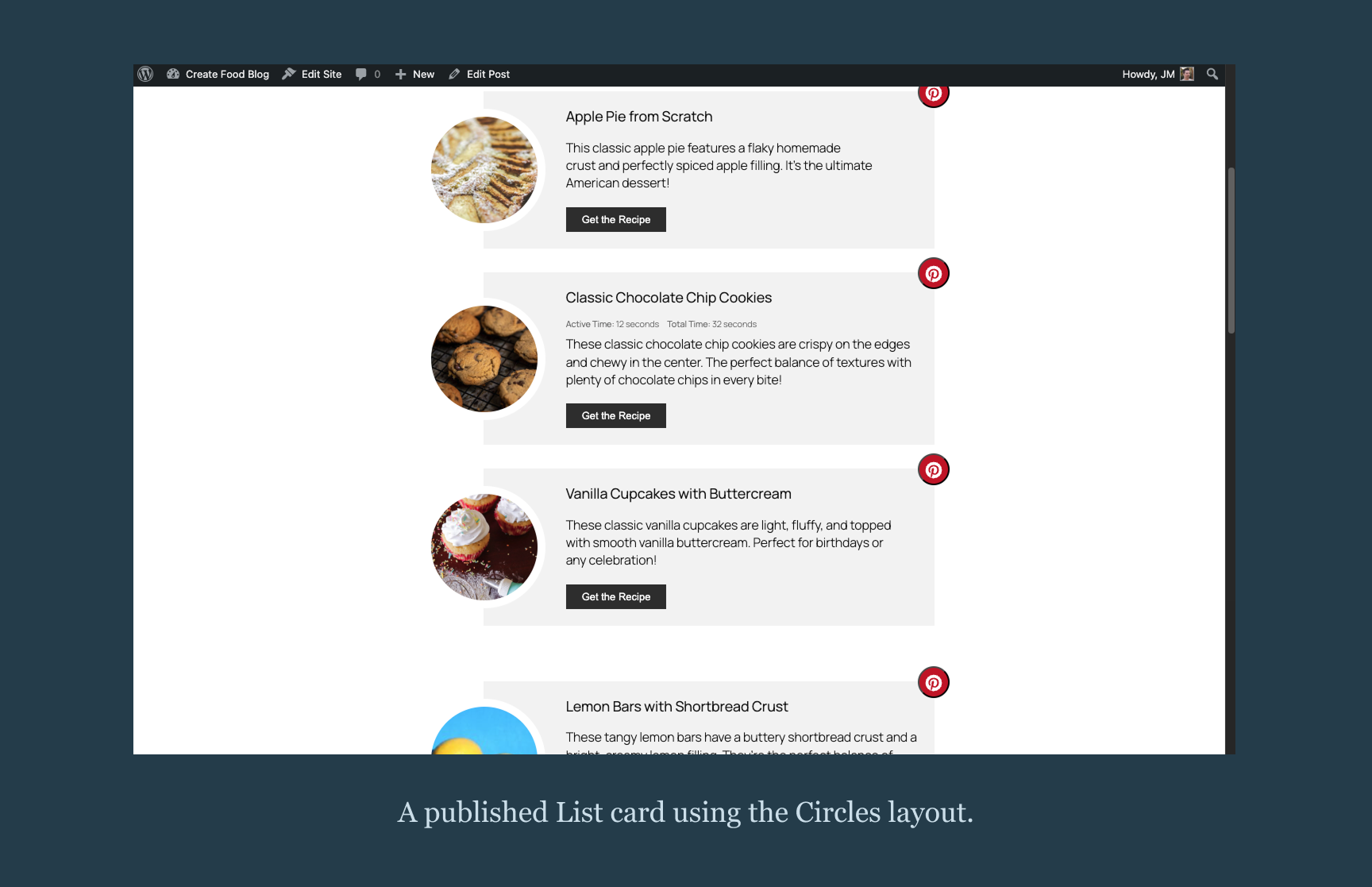 A published List card using the Circles layout.