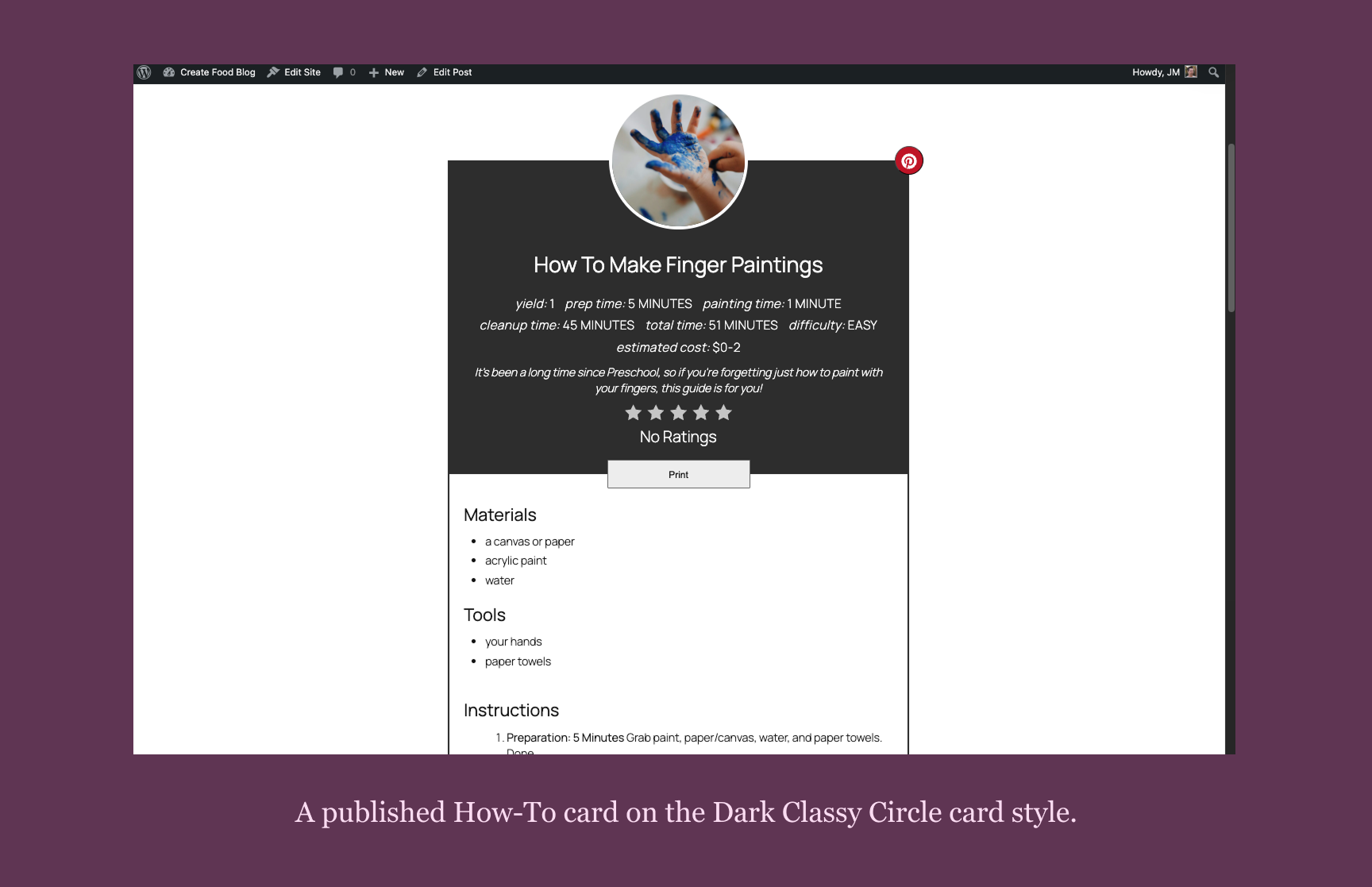 A published How-To card on the Dark Classy Circle card style.