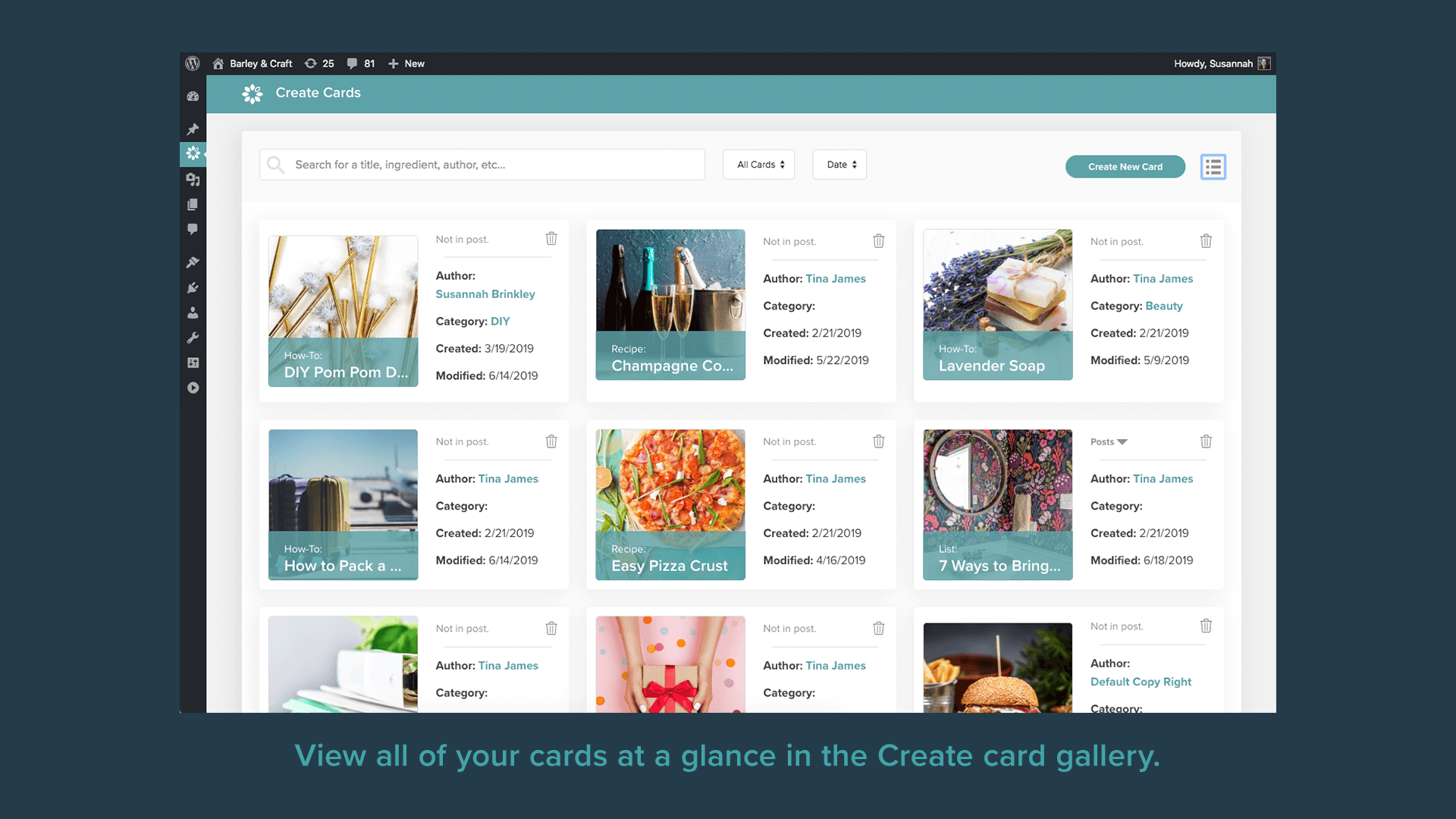 View all of your cards at a glance in the Create card gallery.