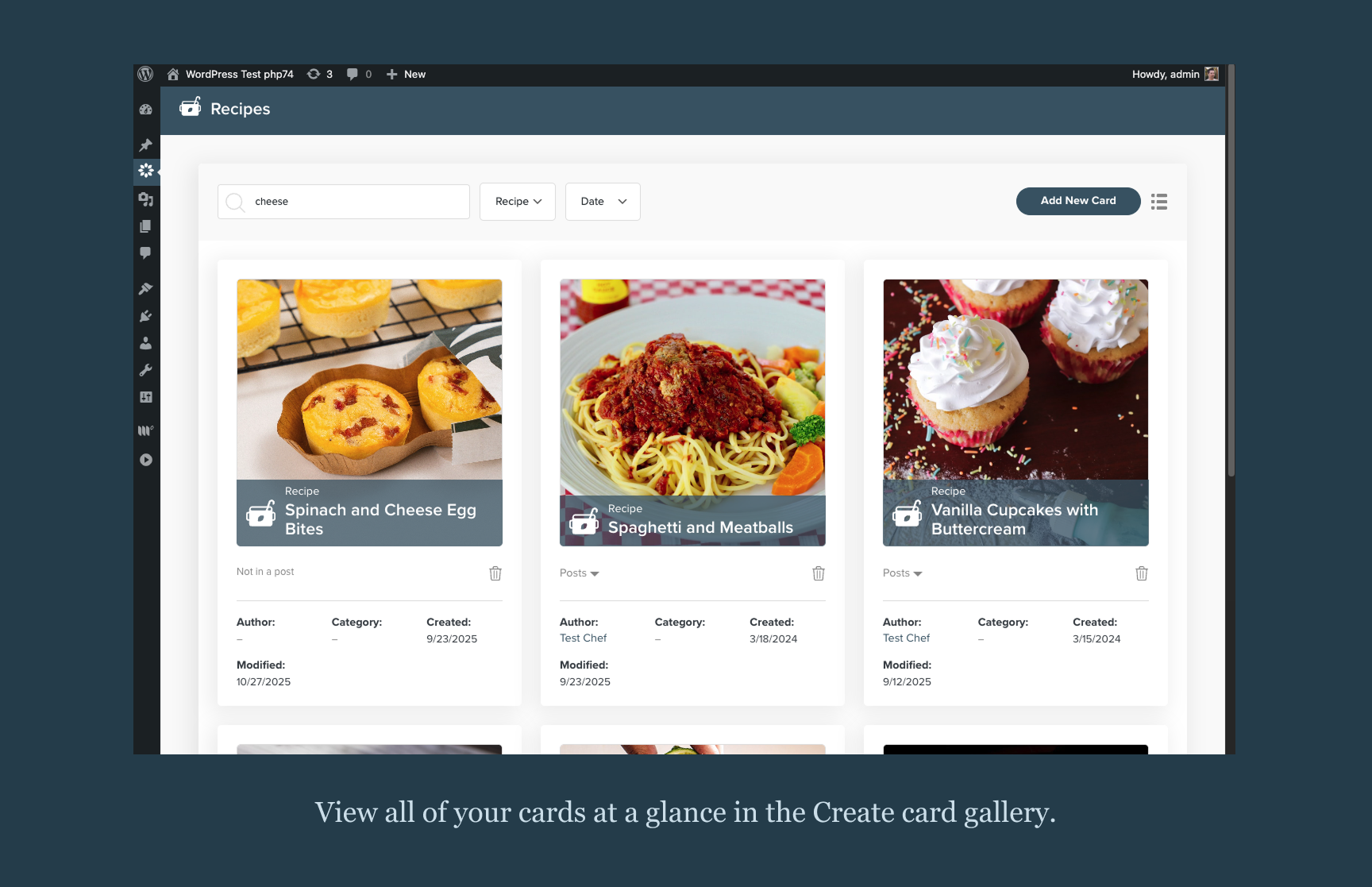 View all of your cards at a glance in the Create card gallery.